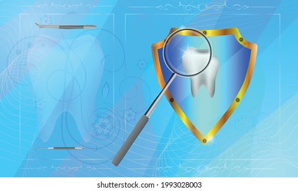 Dental tools label, teeth, healthy teeth