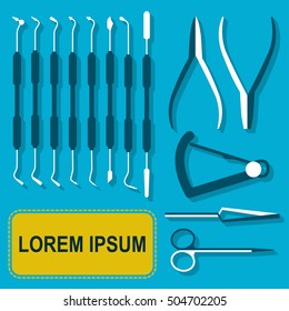 Dental tools Vector illustration The sick and the healthy teeth, dental care and set of dental instruments Poster Flat design