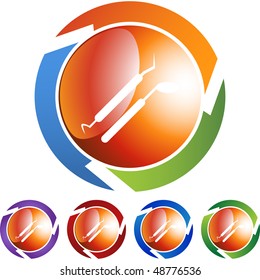 Dental tools web button isolated on a background.