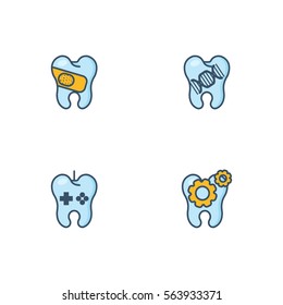 Dental And Tooth Character Logo Vector Element Set