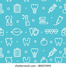 Dental Tooth Clinic Background Pattern on Blue. Vector illustration