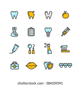 Dental Tooth Doctor Color Icon Set. Vector illustration