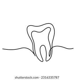 Dental tooth icon. Continuous one line drawing style. Line art of tooth icon. Vector illustration.