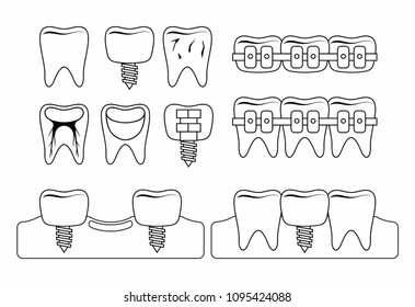 Dental tooth icons. thin line style. isolated on white background