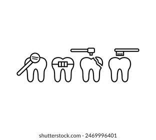 dental tooth icons vector design symbol line flat black white illustration collections sets isolated