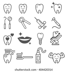 Ícones dos dentes dentários. Ilustração vetorial.