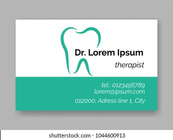 Dental Tooth Logo Icon For Dentist Business Card. Vector Stomatology Dental Care Design Template Of Tooth Symbol For Dentistry Clinic Or Dentist Therapist Medical Center