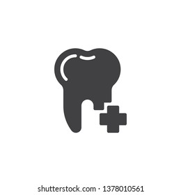 Dental tooth with medical cross vector icon. filled flat sign for mobile concept and web design. Add tooth plus glyph icon. Symbol, logo illustration. Pixel perfect vector graphics