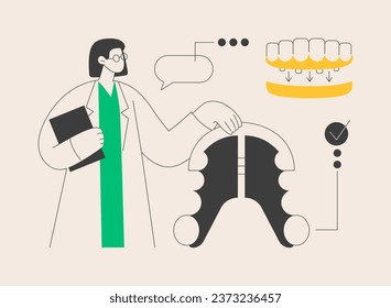 Dental tooth plate abstract concept vector illustration. Single tooth plate, dental health care, complete and partial denture, missing teeth replacement, orthodontic appliance abstract metaphor.