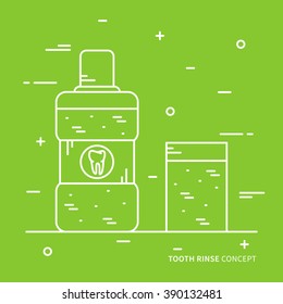 Dental tooth rinse linear vector illustration. Dental tooth care technology creative concept. Healthy tooth hygiene (oral, mouth) symbol. Clean tooth prevention graphic design.