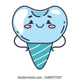 Dental tooth teeth implant crown human implantation line drawn concept. Vector graphic design illustration