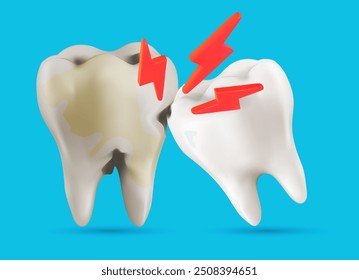 Dental: toothache and wisdom teeth,  tooth wrong tilted. Wisdom tooth eruption problems Vector Illustration, Mesh gradient wes