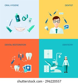 Dental treatment care and oral hygiene flat color  decorative icon set isolated vector illustration