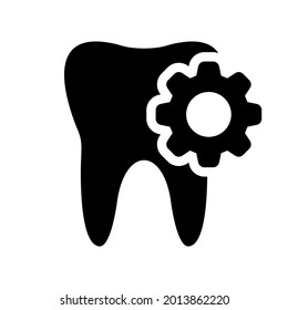 Dental treatment gear tooth icon. Tooth treatment procedure icon. Tooth repair with gear