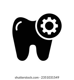 Dental treatment gear tooth icon. Tooth treatment procedure icon. Tooth repair with gear