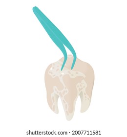 Dental treatment icon isometric vector. Dental instrument. Dentistry, tooth, tweezers