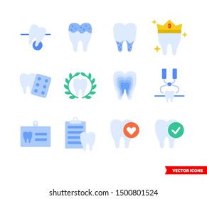 Dental treatment icon set of color types. Isolated vector sign symbols. Icon pack.