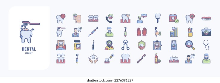 Dental treatment icon set, including icons like Bacteria, Bill, Braces, Call and more