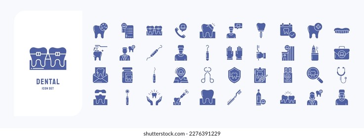 Dental treatment icon set, including icons like Bacteria, Bill, Braces, Call and more