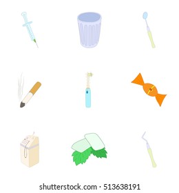 Dental treatment icons set. Cartoon illustration of 9 dental treatment vector icons for web