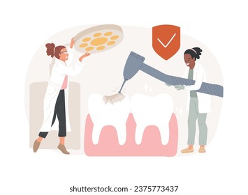 Dental treatment isolated concept vector illustration. Dental clinic, teeth care service, caries treatment tool, dentist chair, toothache emergency help, orthodontic procedure vector concept.