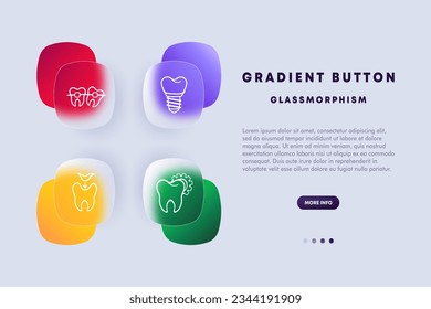 Dental treatment line icon. Caries, enamel, dentist, veneers, bleaching, inflamed roots. Glassmorphism style. Vector line icon