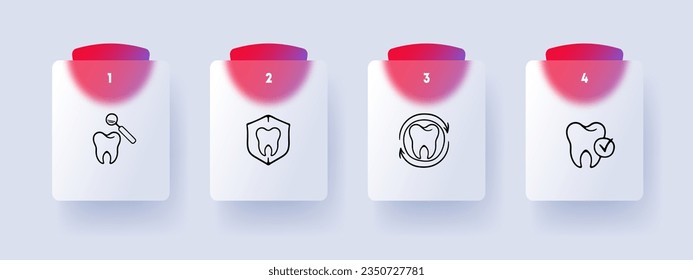 Dental treatment line icon. Caries, enamel, dentist, veneers, bleaching, inflamed roots. Glassmorphism style. Vector line icon