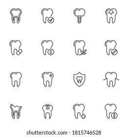 Dental treatment line icons set, dentistry outline vector symbol collection, linear style pictogram pack. Signs, logo illustration. Set includes icons as dental insurance, implant teeth, stomatology