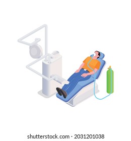 Dental treatment under inhalation sedation isometric icon with male patient 3d vector illustration