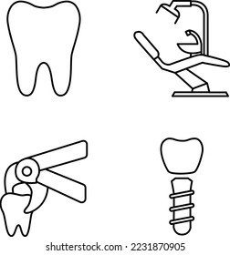 Dental treatments outline vector icons