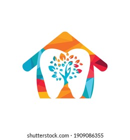 Plantilla de diseño del logotipo del vector del hogar del árbol dental. Concepto de logotipo médico dental.	