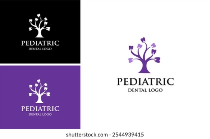 Logotipo de árbol dental Naturaleza Odontología pediátrica Ilustración vectorial