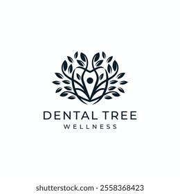 dental tree with nature leaf logo design, natural wellness vector concept