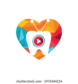 Dental tv vector logo design template. Tooth and television with heart shape icon design.