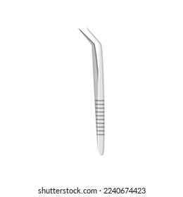 Dental tweezers with curved tip vector illustration. Cartoon drawing of dentist tool, teeth care equipment isolated on white background. Oral or dental hygiene, medicine, care concept