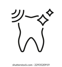 Icono de la línea de limpieza dental ultrasónica. Pictograma lineal para el aclaramiento de dientes médicos. Cuidado oral e higiene. Símbolo de contorno de escritura. Signo de tratamiento dental. Stroke editable. Ilustración de vectores aislados.