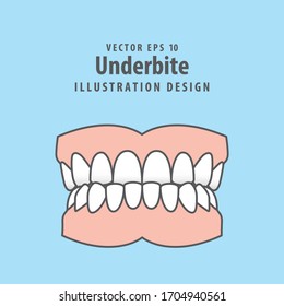 Dental underbite teeth illustration vector design on blue background. Dental care concept.