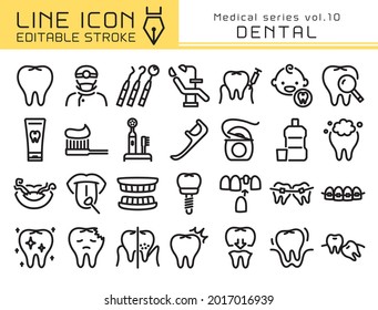 Dental vector icon set. Editable line stroke.