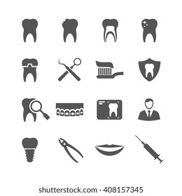 Dental vector icons. Dentist, dental implant, dental hygiene signs