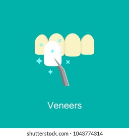 Dental veneer. Dental care equipment sign, medical elements. Professional care of teeth concept, stomatology pictogram. Medicine symbol for info graphics, websites and print media. Vector flat icon.