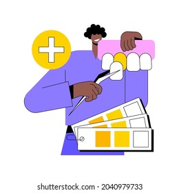 Zahnfurniere abstraktes Konzept, Vektorgrafik. Veneer-Platzierung, Zahnbehandlungen, Zahnästhetik, kosmetischer Zahnarztservice, Kieferorthopädie, abstrakte prominente Metapher.