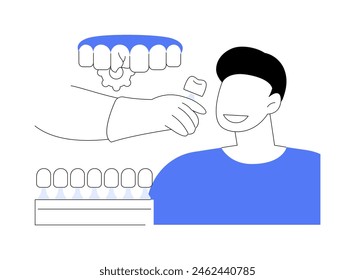 Dental veneers abstract concept vector illustration. Stomatologist installs dental veneers to smiling patient, oral medicine, teeth whitening process, porcelain laminates abstract metaphor.