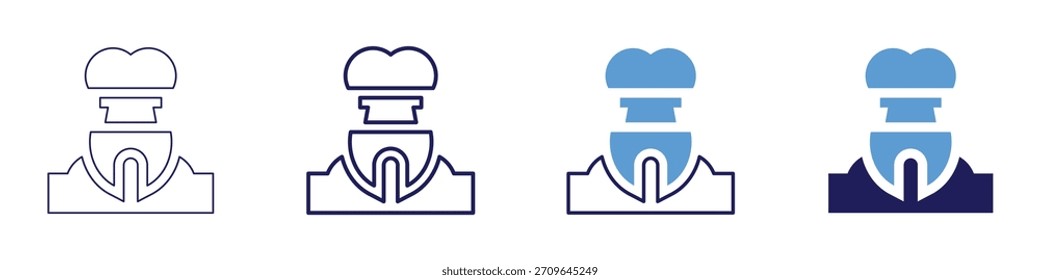 Icono de carillas dentales en 4 estilos diferentes. Línea delgada, línea, línea en negrita, duotono. Estilo duotono. Trazo editable.