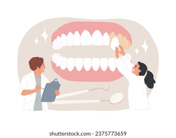 Dental veneers isolated concept vector illustration. Veneer placement, dental beauty solution, teeth aesthetics, cosmetic dentistry service, orthodontic clinic, celebrity smile vector concept.