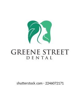 Dental and Woman Logo Design, Tooth shaped leaf and woman silhouette