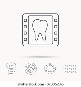 Dental x-ray icon. Orthodontic roentgen sign. Global connect network, ocean wave and chat dialog icons. Teamwork symbol.