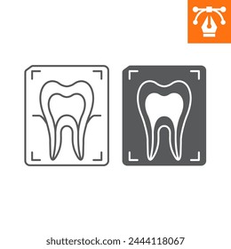 Línea de rayos X dental e icono sólido, icono de estilo de contorno para sitio web o aplicación móvil, odontología y tratamiento, icono de vector de diagnóstico, ilustración vectorial simple, gráficos vectoriales.