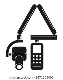 Dental x-ray machine or radiograph - for digital panoramic, extraoral, 3D imaging. Used to diagnose hidden dental structures, malignant or benign masses, bone loss, cavities. Flat monochrome icon