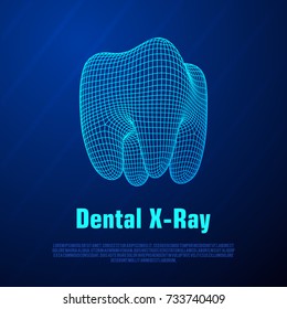 Dental X-Ray. Tooth Wireframe Mesh. Connection Structure Vector Illustration. Medicine, health concept.