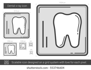 Dental x-ray vector line icon isolated on white background. Dental x-ray line icon for infographic, website or app. Scalable icon designed on a grid system.